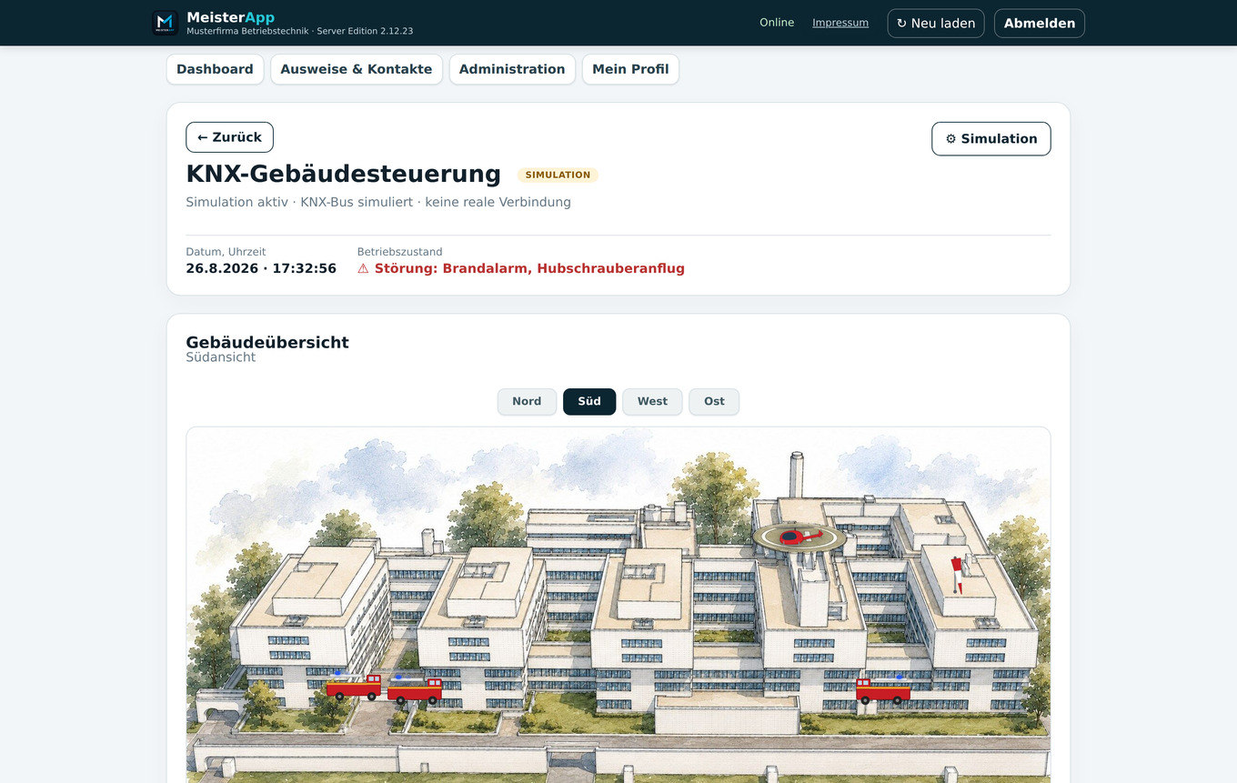 KNX & Gebäudetechnik: Störmeldungen und Zustände auf einen Blick – Brandalarm und Hubschrauberanflug als Beispiel. Testdaten.